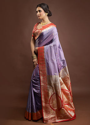 Purple Banarasi Silk Saree With Blouse Piece