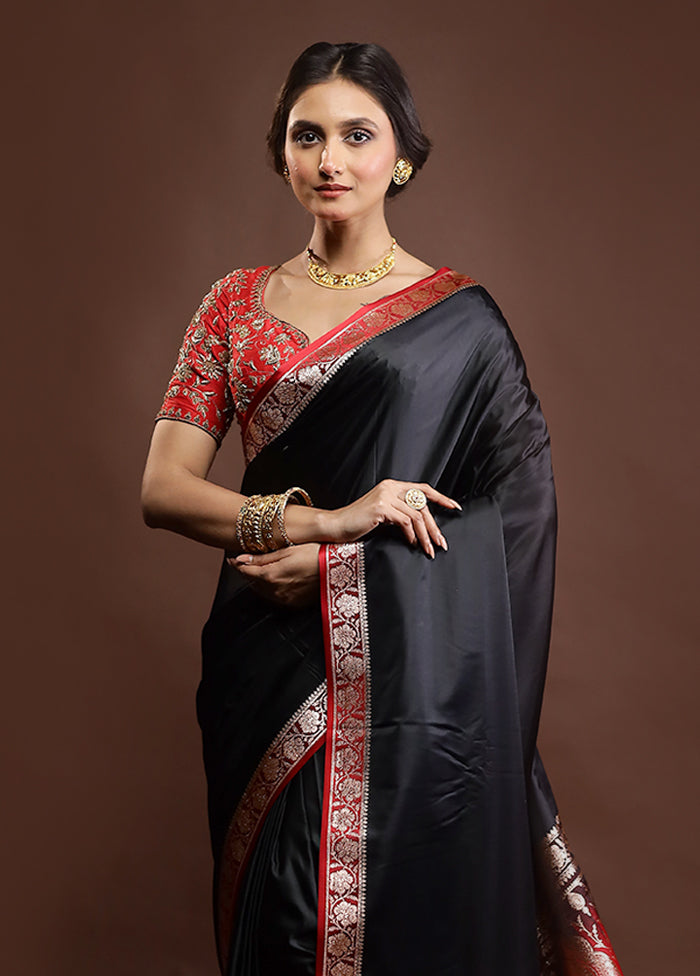 Black Banarasi Silk Saree With Blouse Piece