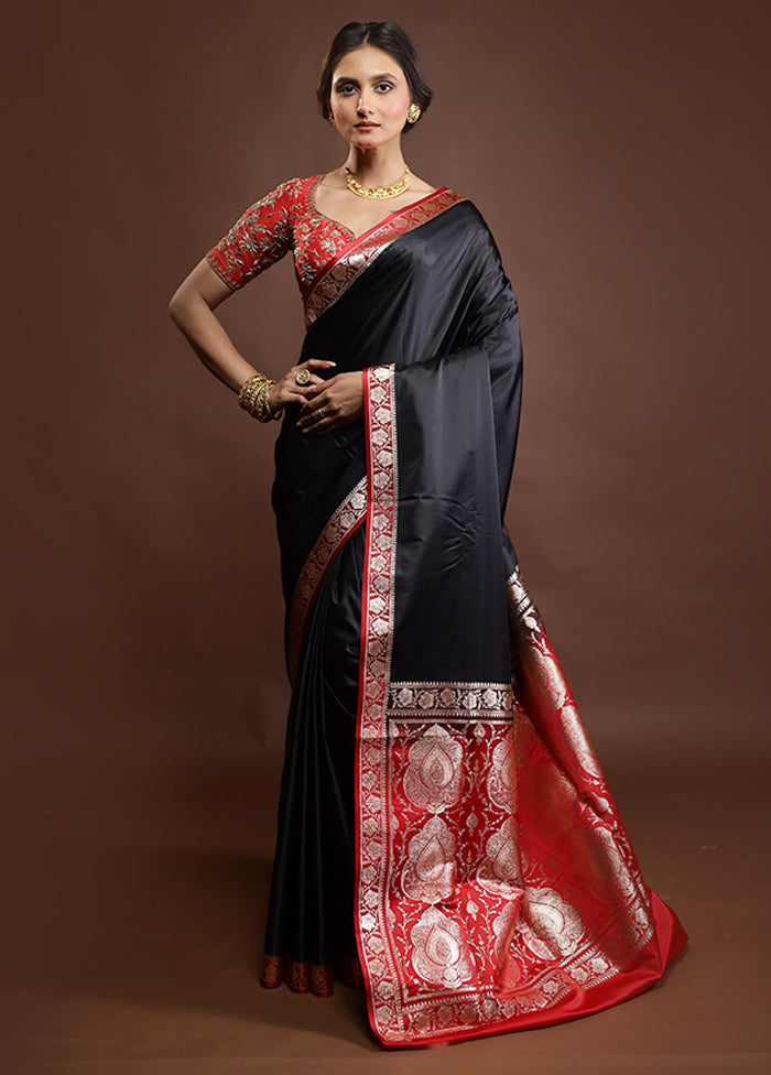 Black Banarasi Silk Saree With Blouse Piece