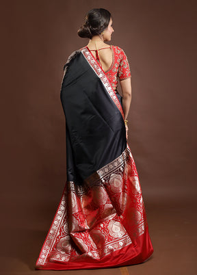 Black Banarasi Silk Saree With Blouse Piece