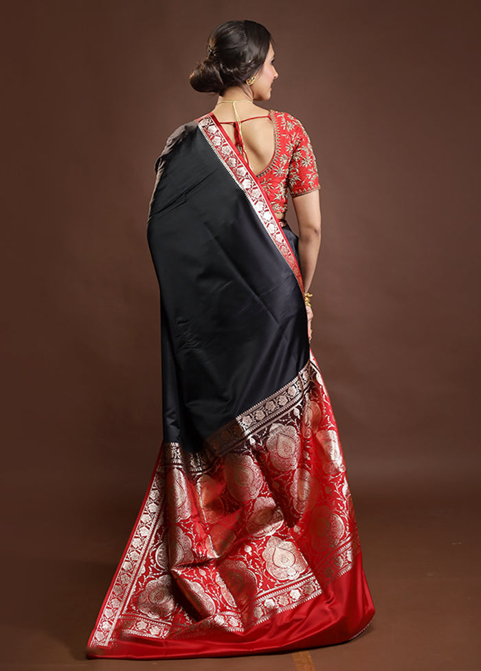 Black Banarasi Silk Saree With Blouse Piece