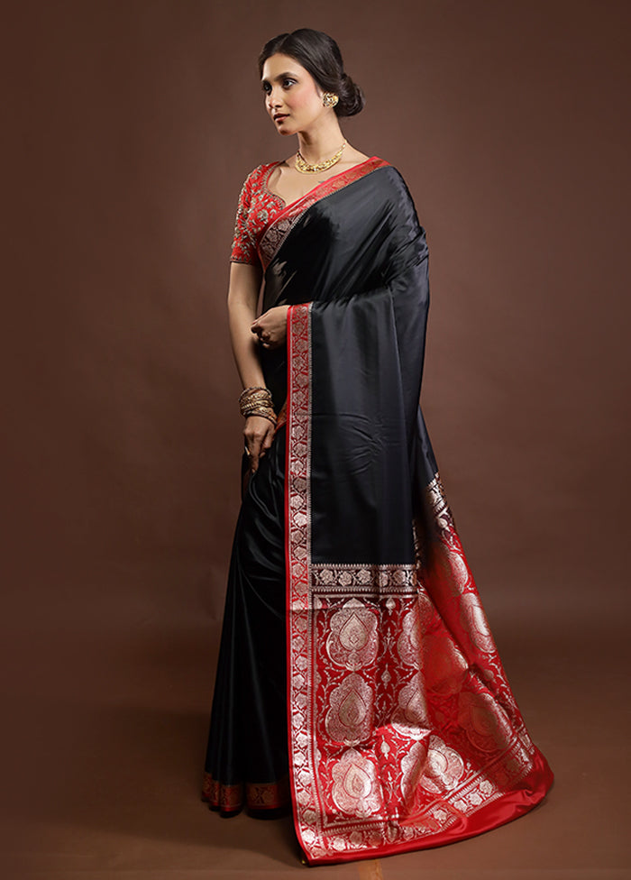 Black Banarasi Silk Saree With Blouse Piece