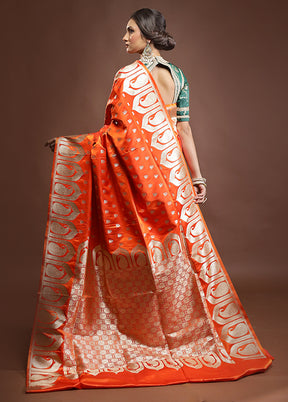 Orange Banarasi Silk Saree With Blouse Piece