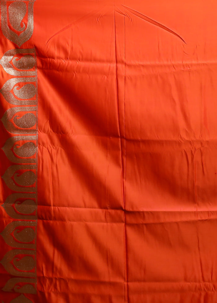 Orange Banarasi Silk Saree With Blouse Piece