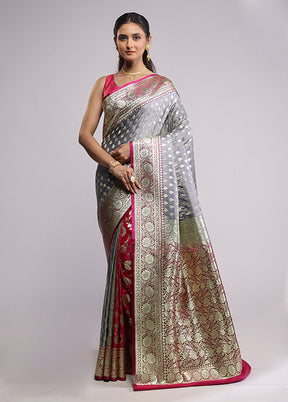 Grey Banarasi Silk Saree With Blouse Piece