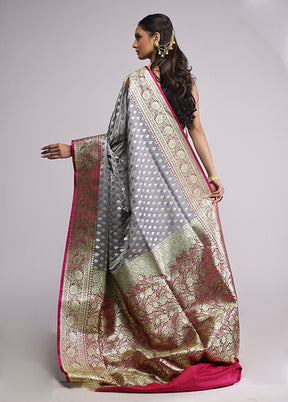 Grey Banarasi Silk Saree With Blouse Piece