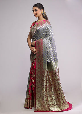 Grey Banarasi Silk Saree With Blouse Piece