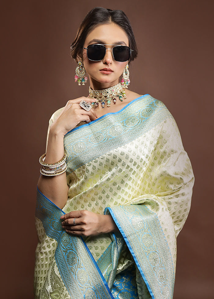 Cream Banarasi Silk Saree With Blouse Piece