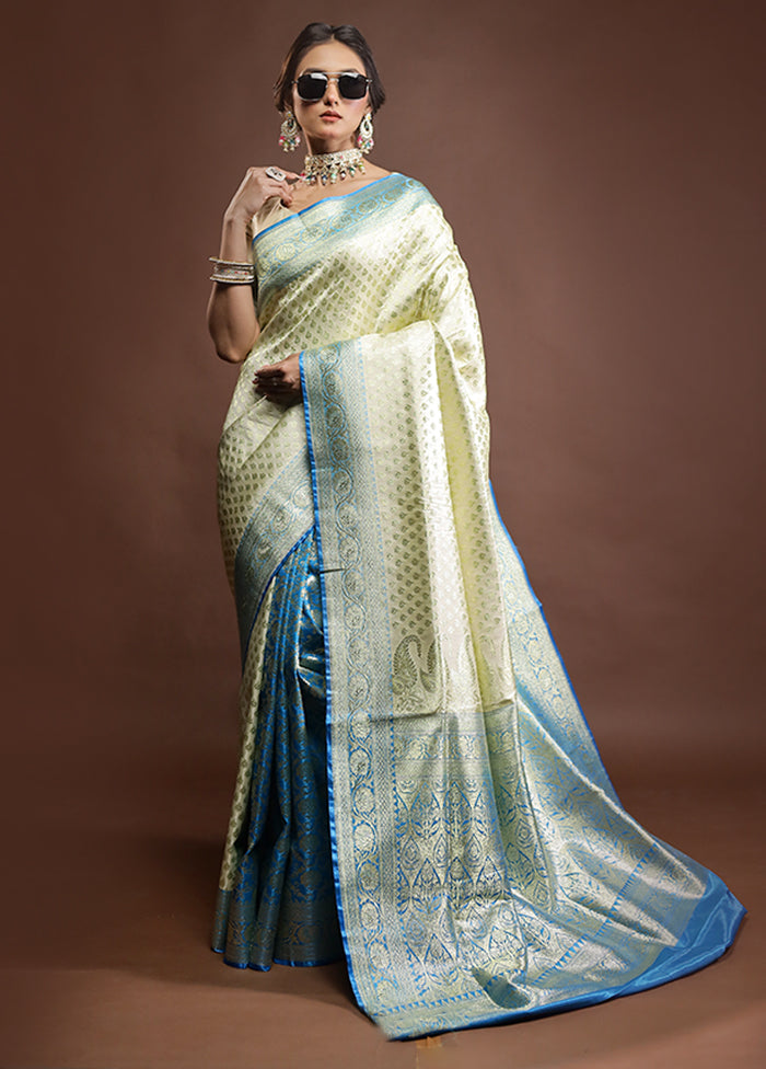 Cream Banarasi Silk Saree With Blouse Piece