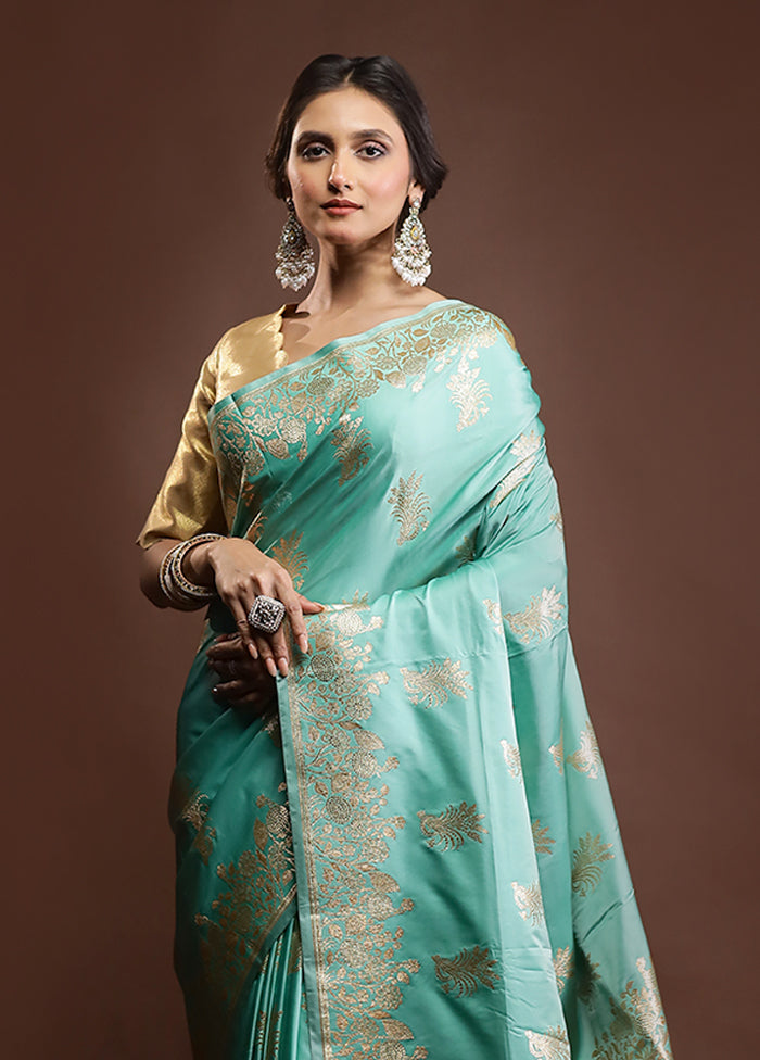 Green Banarasi Silk Saree With Blouse Piece