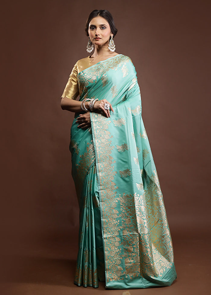 Green Banarasi Silk Saree With Blouse Piece