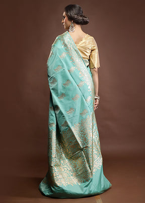 Green Banarasi Silk Saree With Blouse Piece