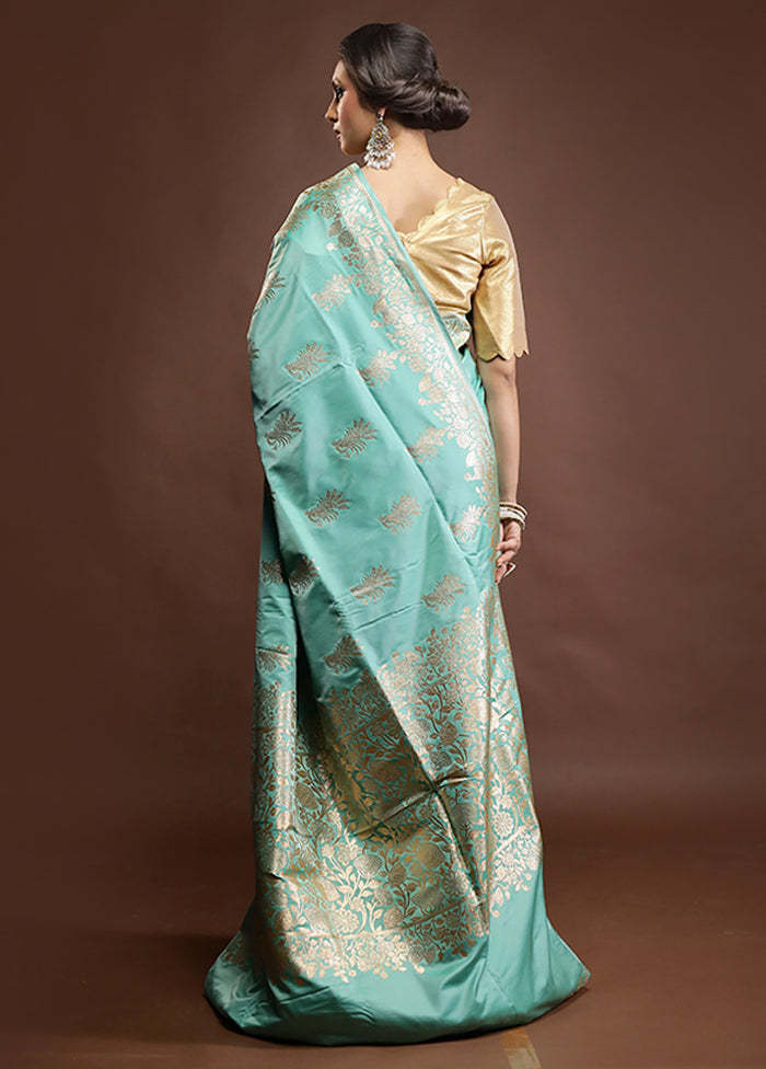 Green Banarasi Silk Saree With Blouse Piece