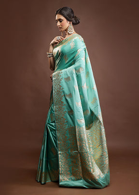Green Banarasi Silk Saree With Blouse Piece