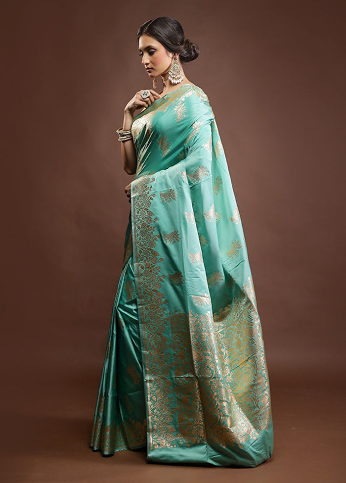 Green Banarasi Silk Saree With Blouse Piece