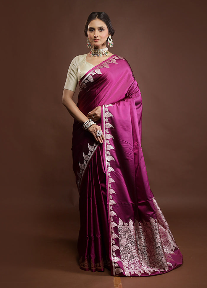 Purple Banarasi Silk Saree With Blouse Piece
