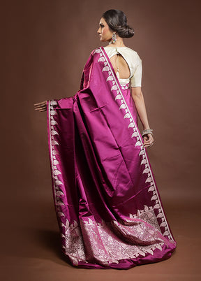 Purple Banarasi Silk Saree With Blouse Piece