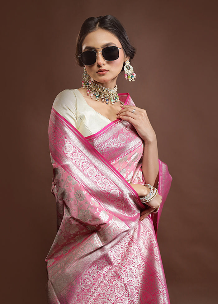 Pink Uppada Silk Saree With Blouse Piece