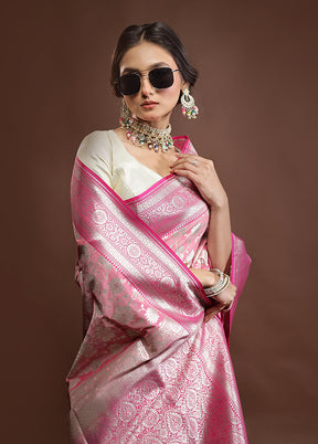 Pink Uppada Silk Saree With Blouse Piece