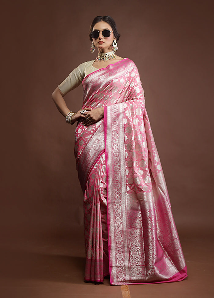 Pink Uppada Silk Saree With Blouse Piece