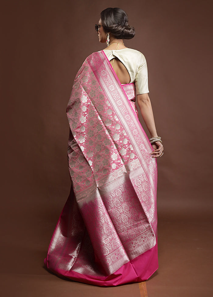 Pink Uppada Silk Saree With Blouse Piece
