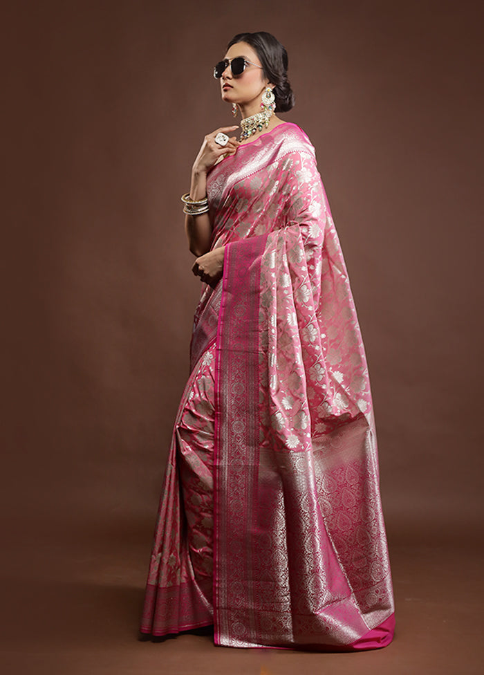 Pink Uppada Silk Saree With Blouse Piece