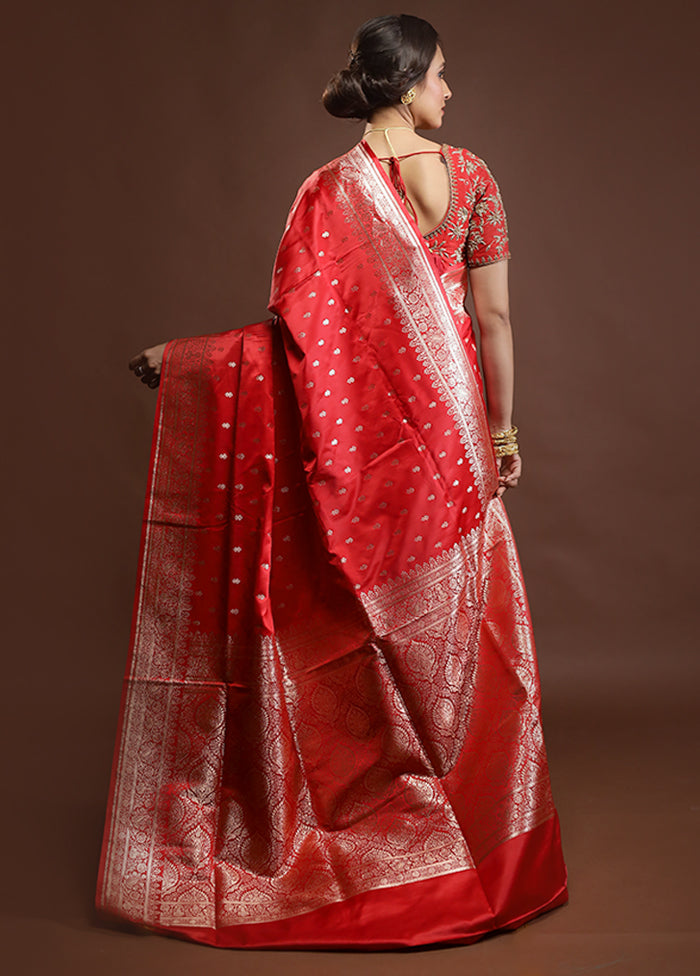 Red Banarasi Silk Saree With Blouse Piece