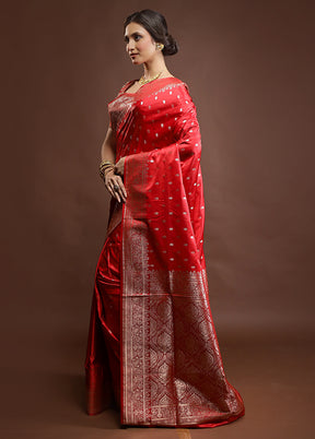 Red Banarasi Silk Saree With Blouse Piece