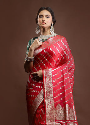 Pink Banarasi Silk Saree With Blouse Piece