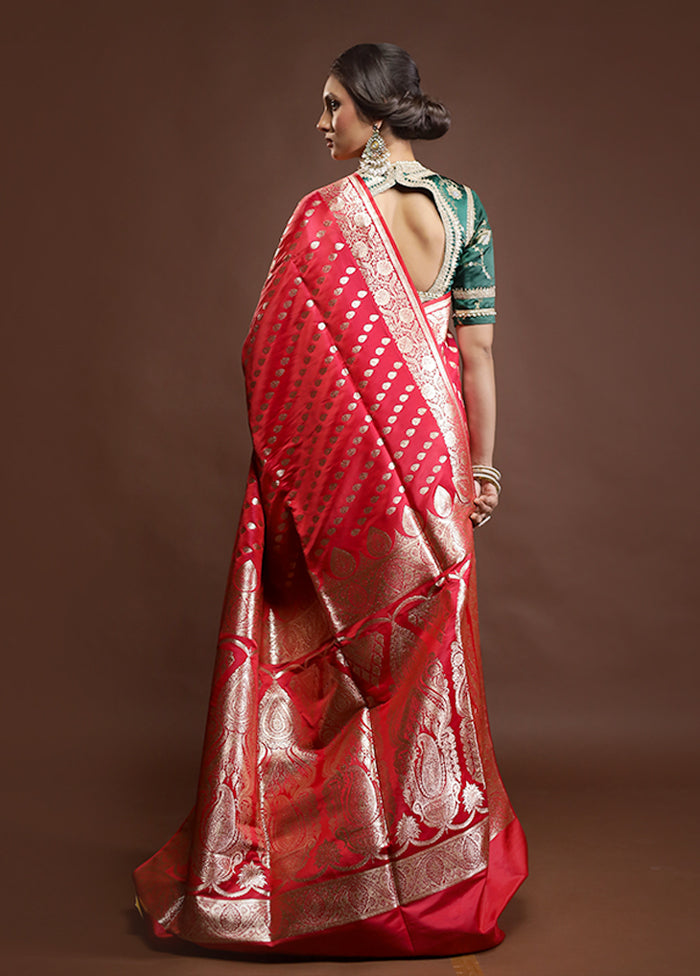 Pink Banarasi Silk Saree With Blouse Piece