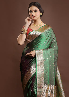 Green Banarasi Silk Saree With Blouse Piece