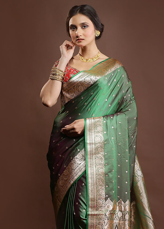 Green Banarasi Silk Saree With Blouse Piece