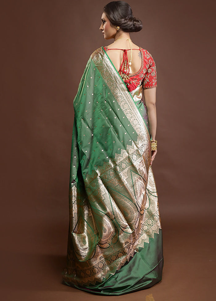 Green Banarasi Silk Saree With Blouse Piece