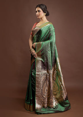 Green Banarasi Silk Saree With Blouse Piece