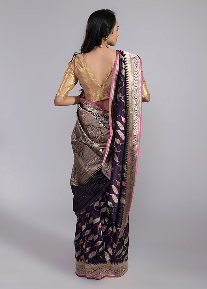 Purple Handloom Katan Pure Silk Saree With Blouse Piece