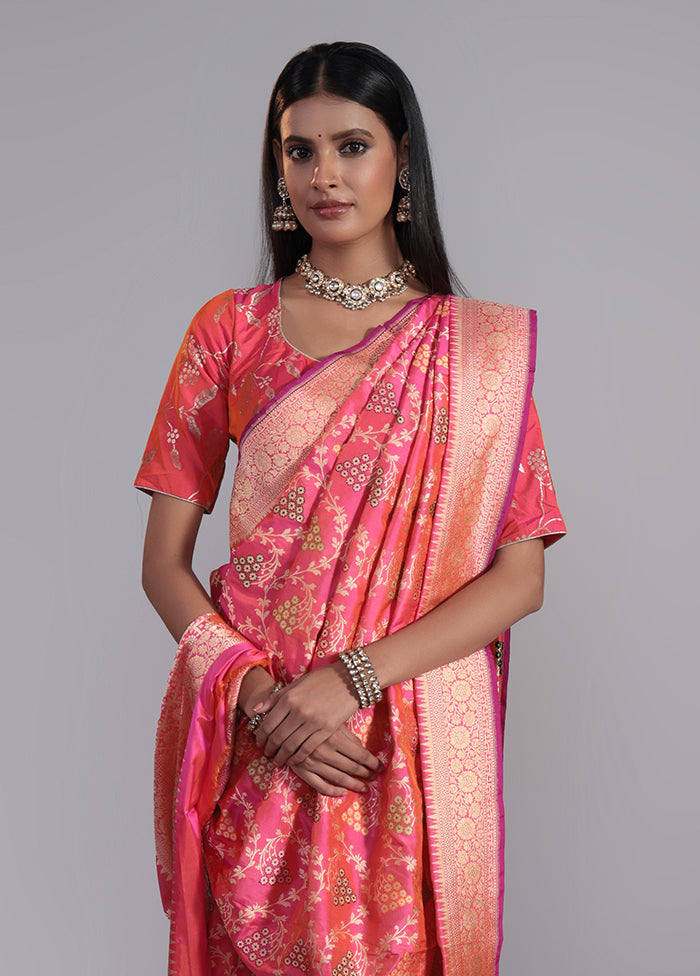 Pink Handloom Katan Pure Silk Saree With Blouse Piece