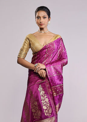 Purple Dupion Silk Saree With Blouse Piece