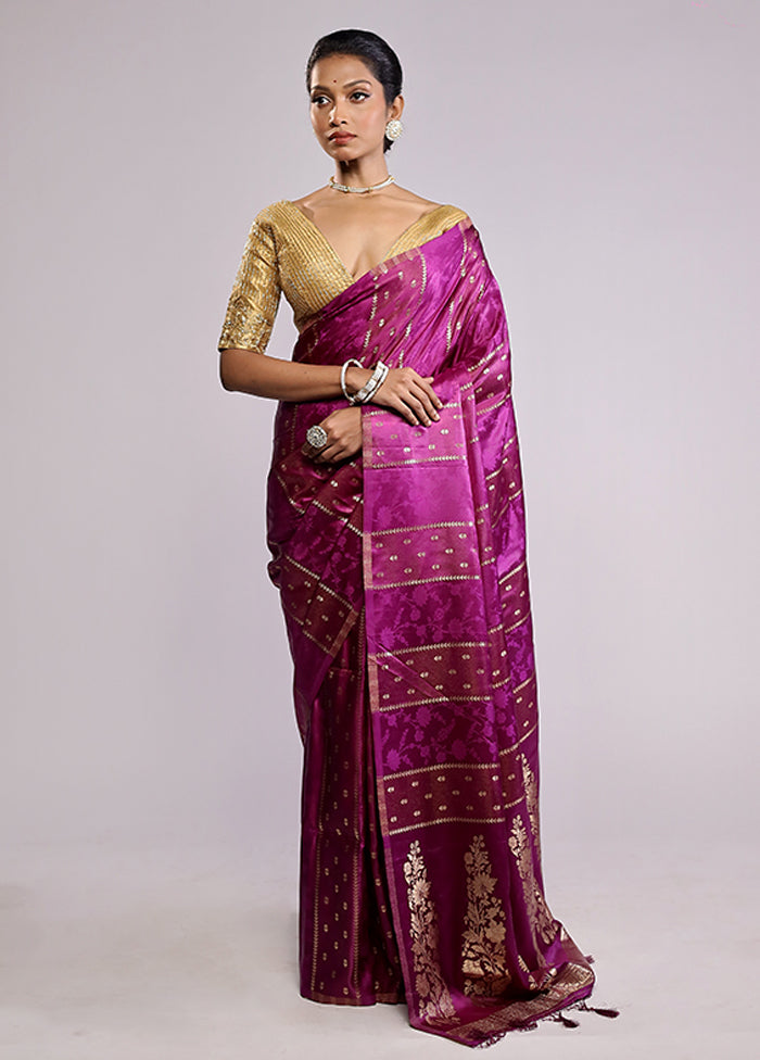 Purple Dupion Silk Saree With Blouse Piece