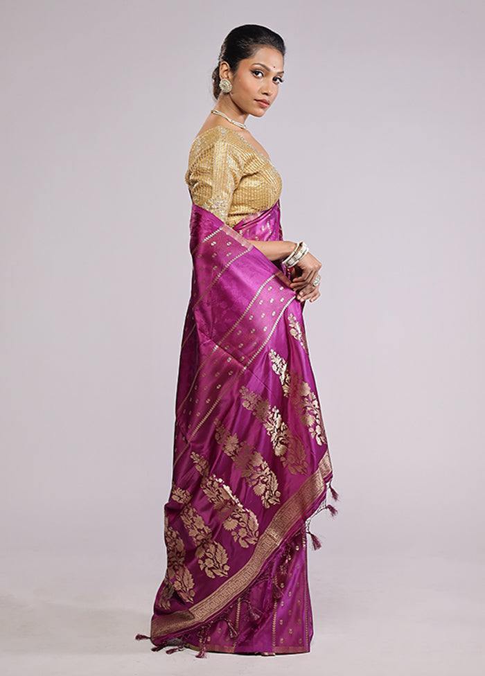 Purple Dupion Silk Saree With Blouse Piece