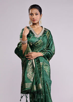Green Dupion Silk Saree With Blouse Piece
