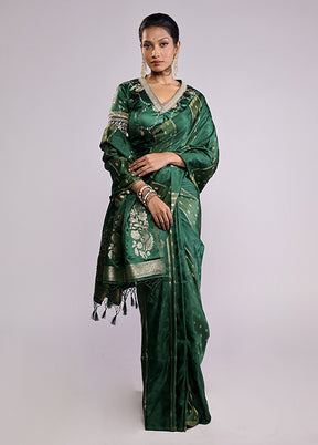 Green Dupion Silk Saree With Blouse Piece