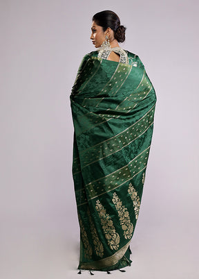 Green Dupion Silk Saree With Blouse Piece
