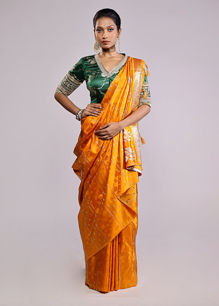 Yellow Dupion Silk Saree With Blouse Piece