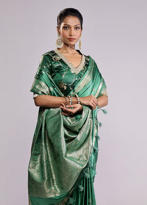Green Dupion Silk Saree With Blouse Piece