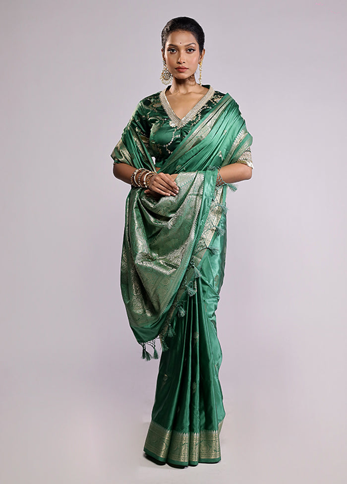 Green Dupion Silk Saree With Blouse Piece