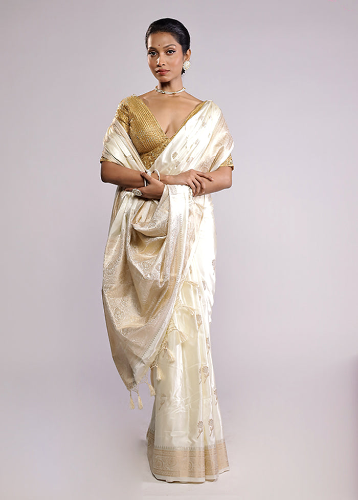 White Dupion Silk Saree With Blouse Piece