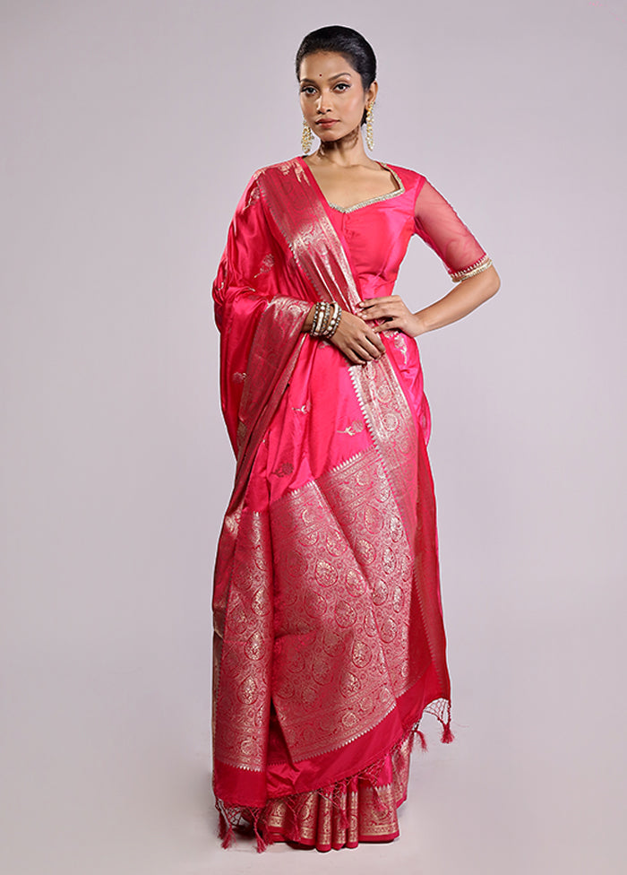 Pink Dupion Silk Saree With Blouse Piece