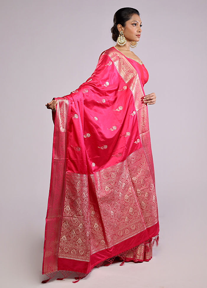 Pink Dupion Silk Saree With Blouse Piece