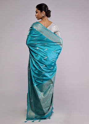 Blue Dupion Silk Saree With Blouse Piece