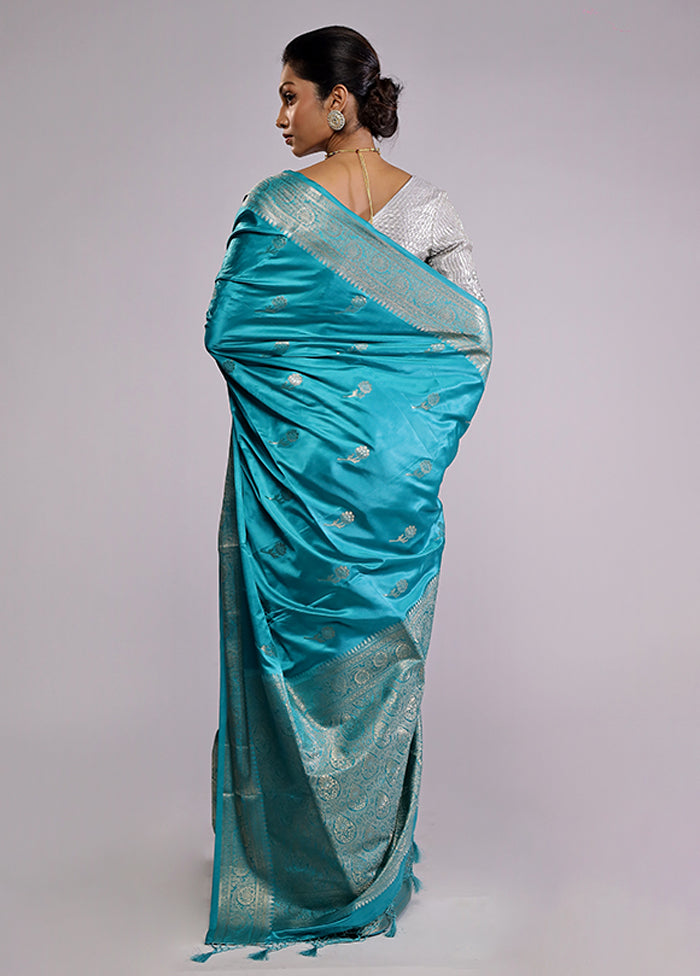 Blue Dupion Silk Saree With Blouse Piece